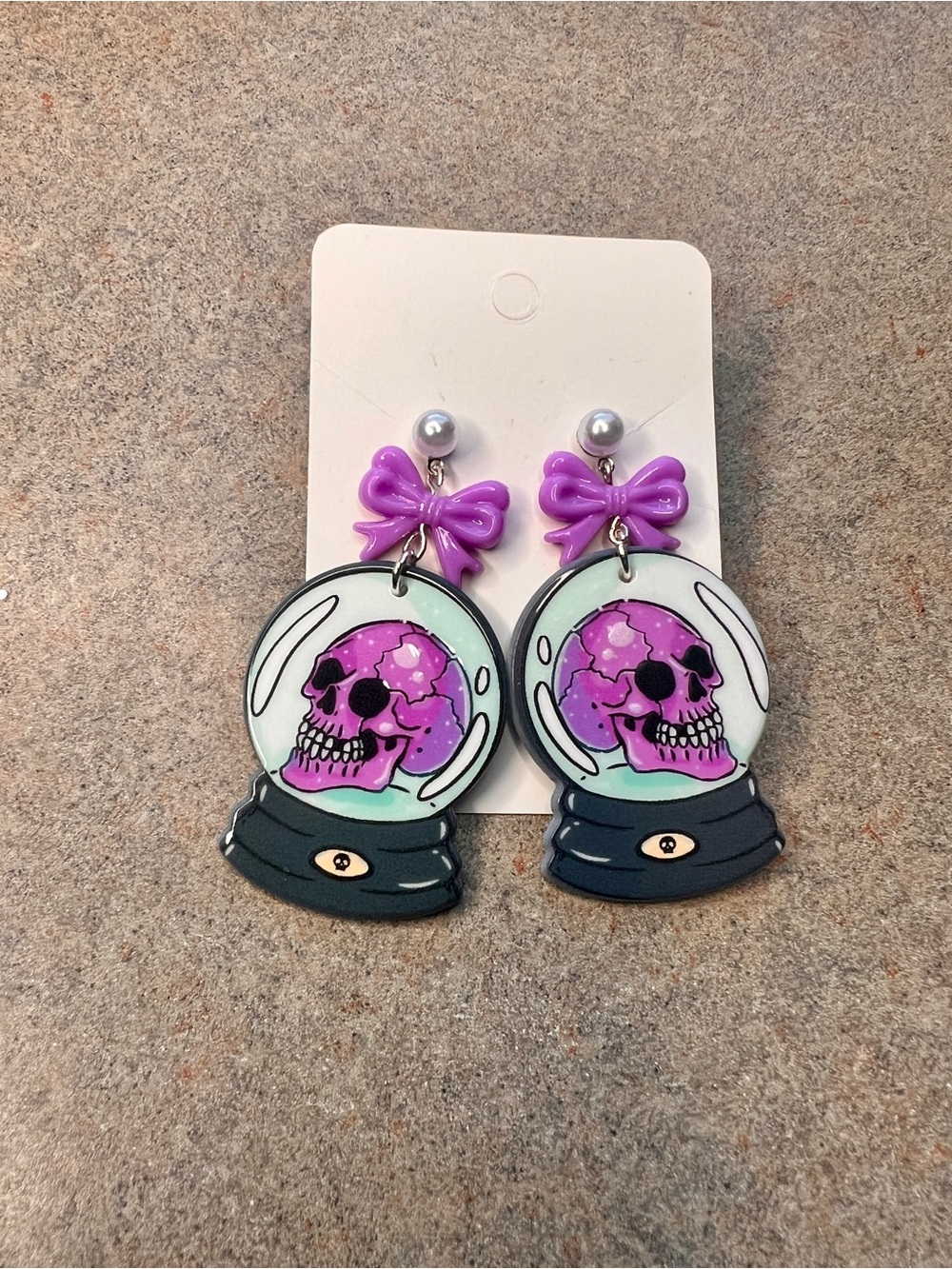 Purple Skull Snowglobe Earrings for Women Whimsigoth Halloween